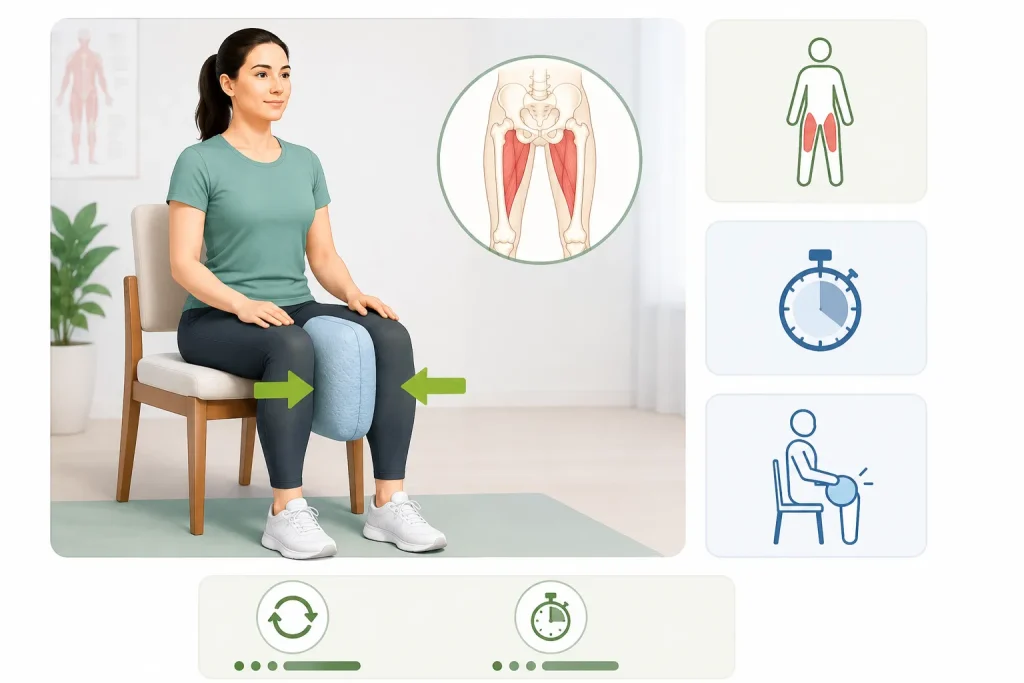 Varus Knee Exercises to strengthen inner thighs for bow leg correction.